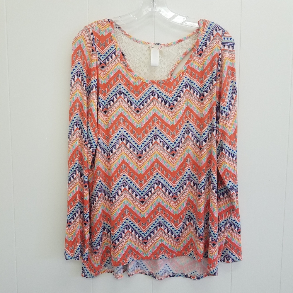 L8teR Long Sleeve Chevron Print Top